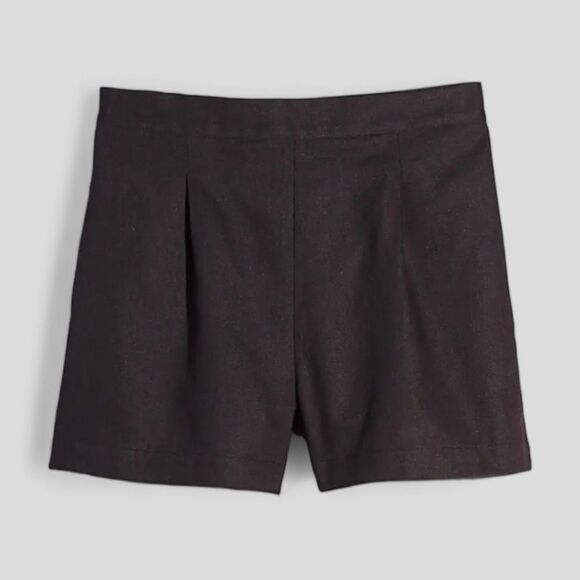 Madewell Linen High Elastic‎ Waist Flat Front Pull On Dress Shorts Black M NWT - Picture 9 of 13